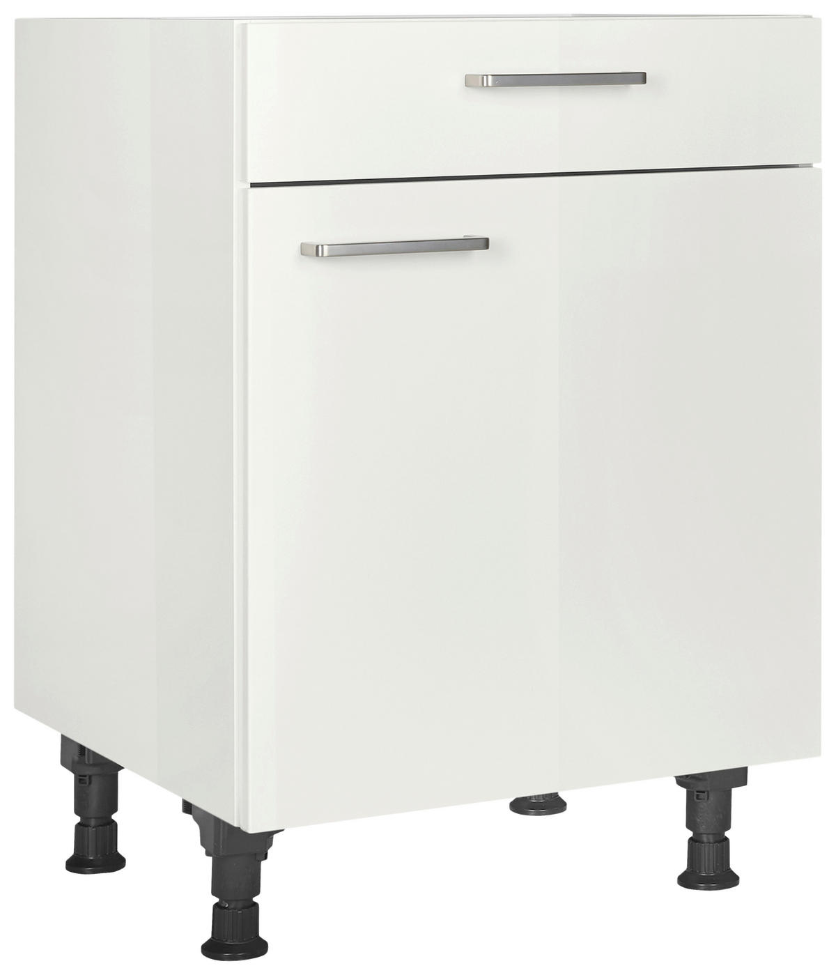 SCHUBKASTENUNTERSCHRANK 60/87/56 cm  in Weiß Hochglanz  - Edelstahlfarben/Weiß Hochglanz, MODERN, Holzwerkstoff/Metall (60/87/56cm) - Nobilia