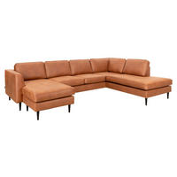 SOFFA i svart, cognacfärgad  - cognacfärgad/svart, Basics, metall/trä (303/210cm) - Pure Home Comfort