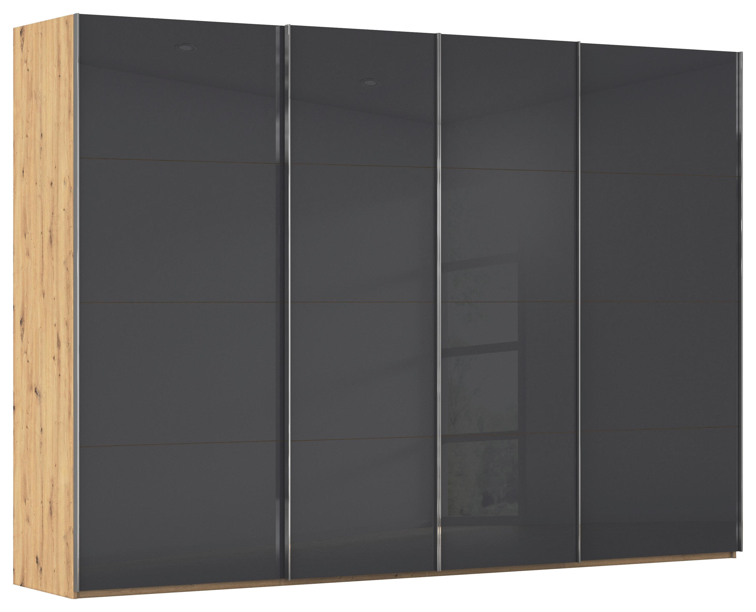 SCHWEBETÜRENSCHRANK Schwarz, Eiche Artisan  - Chromfarben/Schwarz, Design, Glas/Holzwerkstoff (316/235/68cm) - Novel