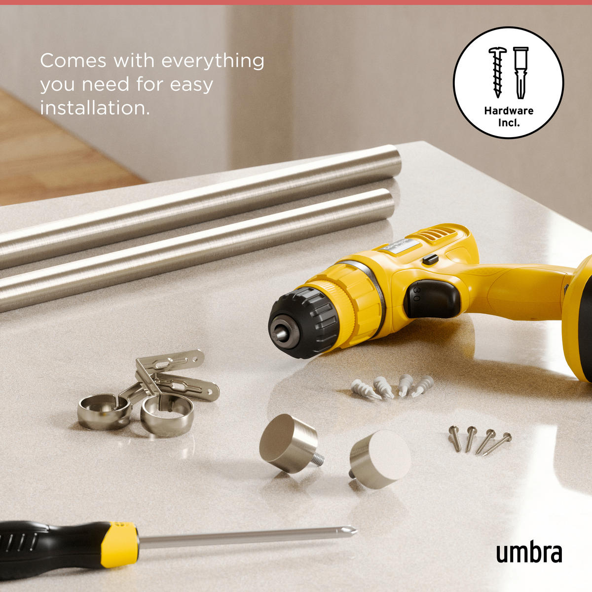 VORHANGSTANGENSET 305-457 cm  - Nickelfarben, KONVENTIONELL, Kunststoff/Metall (305-457cm) - Umbra