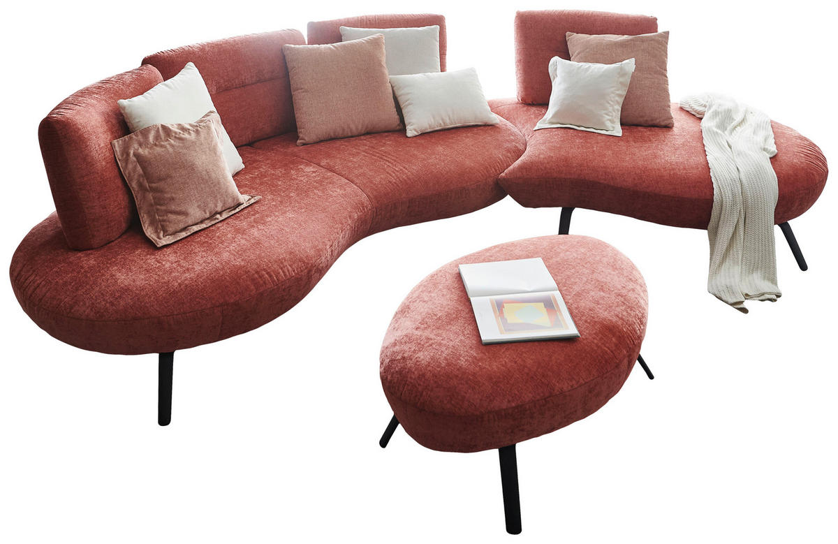 BIGSOFA Flachgewebe Rot  - Rot/Schwarz, Design, Textil/Metall (456/93/138cm) - Moderano
