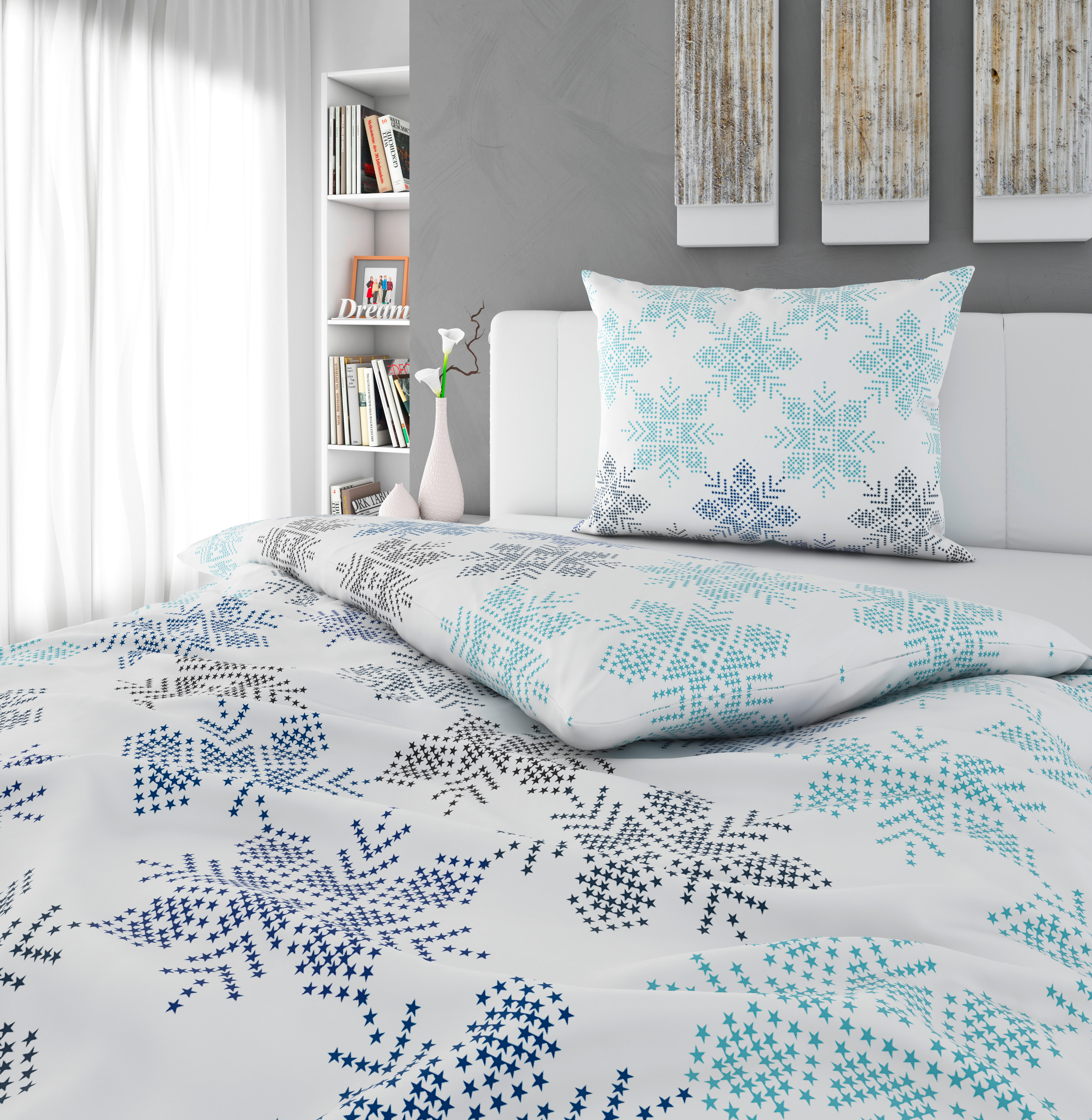 PÅSLAKANSET flanell  - vit/grå, Klassisk, textil (150cm) - Esposa