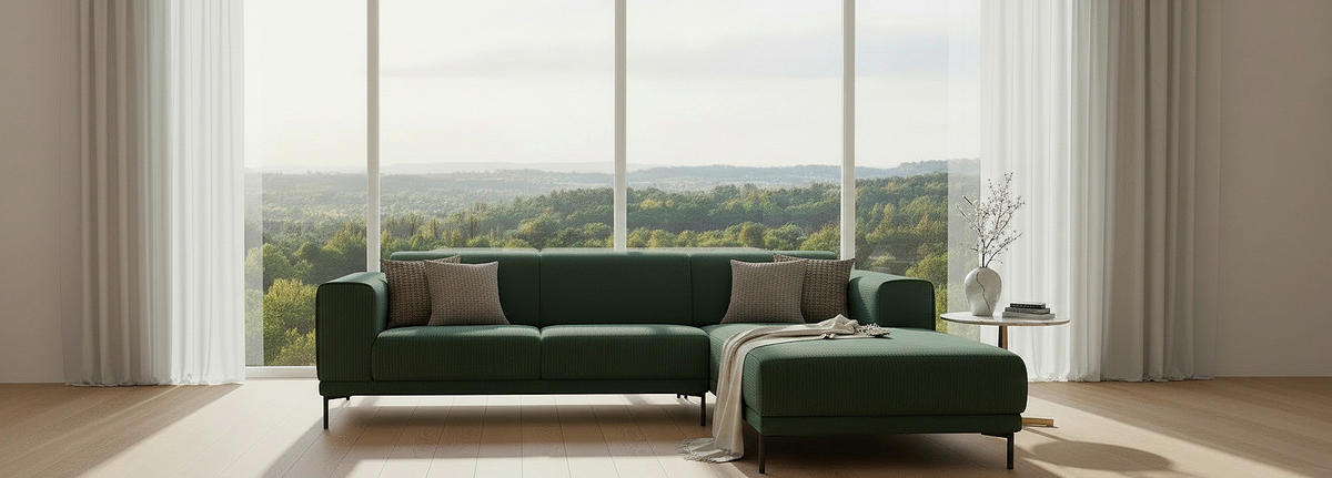 ECKSOFA ERNO in Cord Grün  262/183 cm  - Schwarz/Grün, Design, Textil/Metall (262/183cm) - MID.YOU