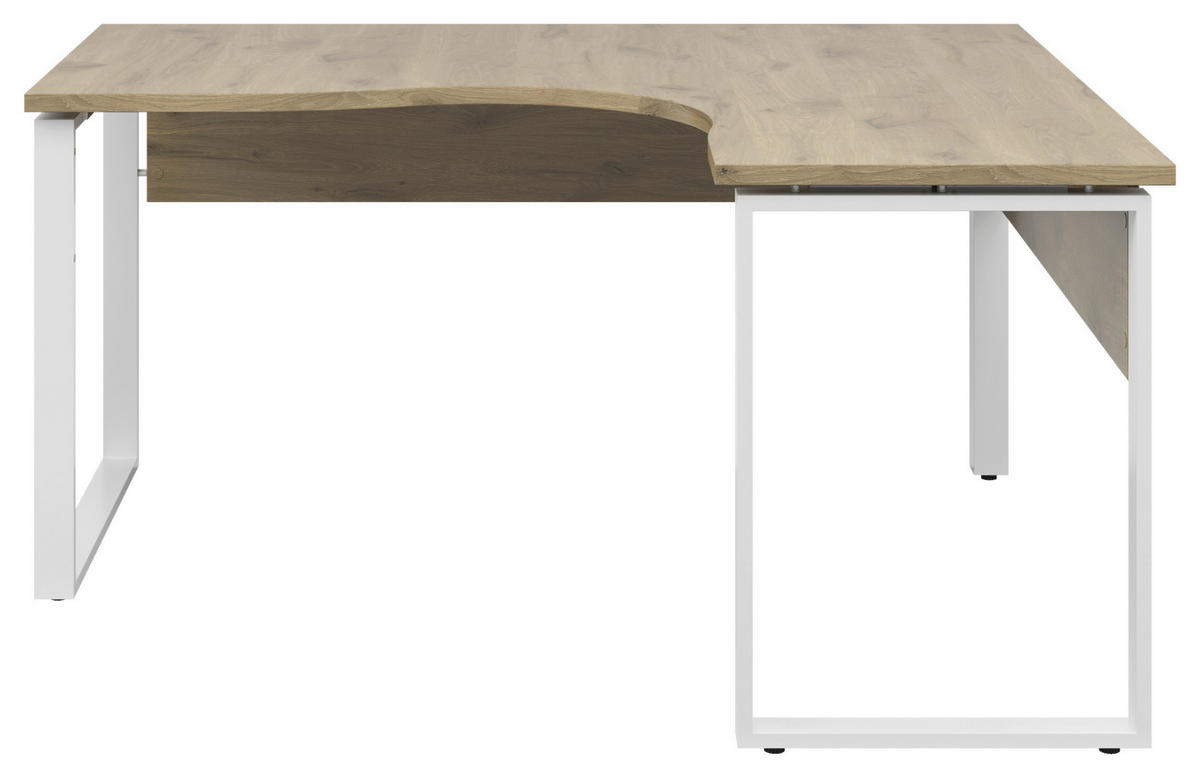 ECKSCHREIBTISCH 160/140/77,8 cm  in Weiß, Eichefarben  - Eichefarben/Weiß, KONVENTIONELL, Holzwerkstoff/Metall (160/140/77,8cm) - Voleo
