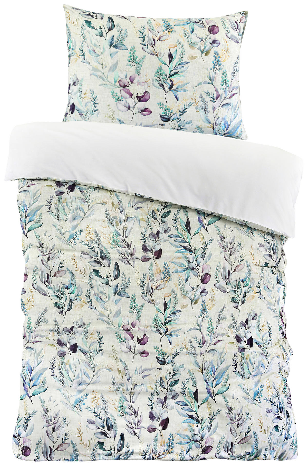 WENDEBETTWÄSCHE Satin 135/200 cm  - Ecru/Salbeigrün, Design, Textil (135/200cm)