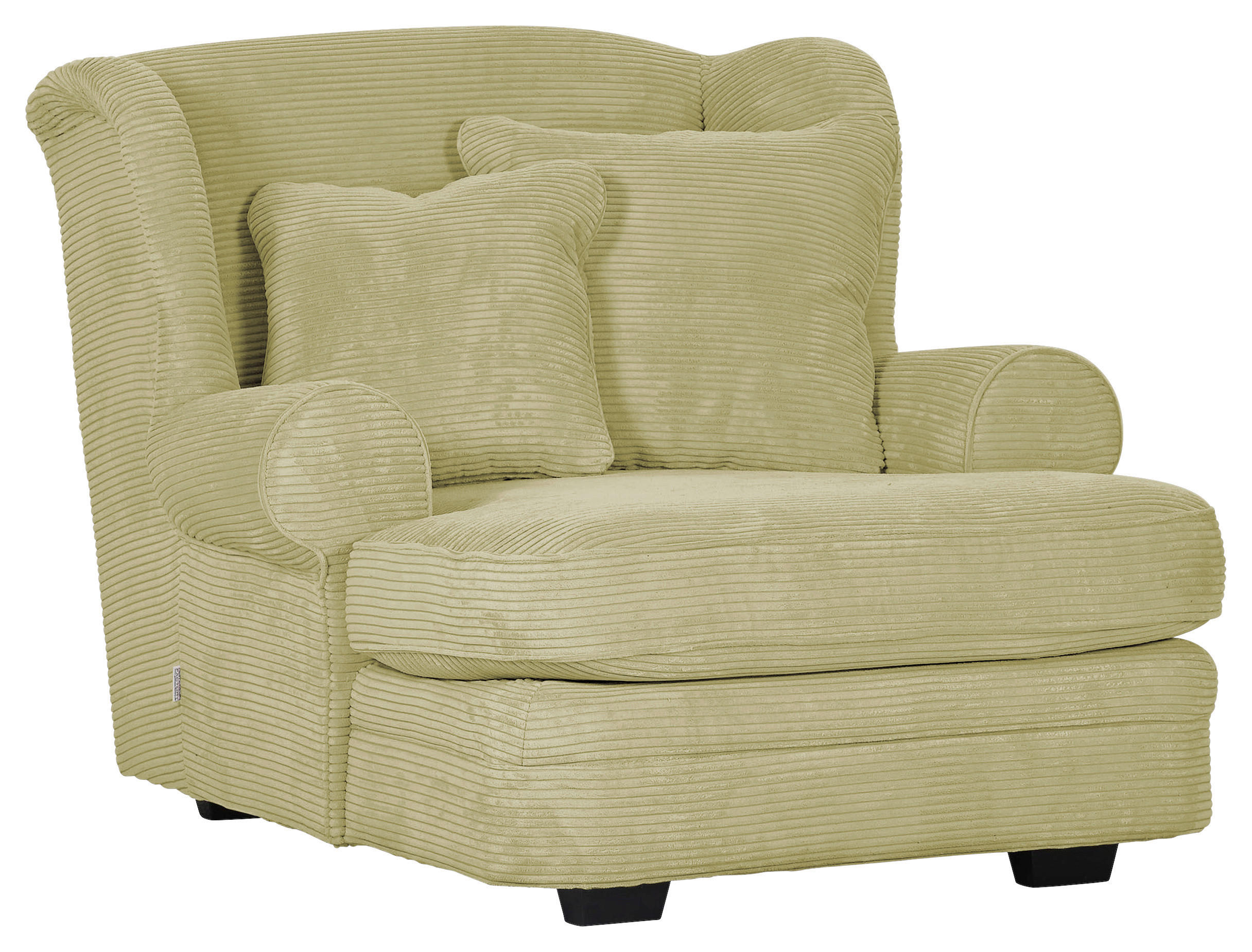 XXL-SESSEL in Cord Hellgrün  - Beige/Dunkelbraun, Design, Holz/Textil (121/100/140cm) - Ambia Home
