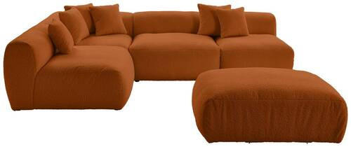 ECKSOFA inkl. Hocker in Flachgewebe, Teddystoff Rostfarben - Rostfarben, Trend, Textil (215/300cm) - Livetastic