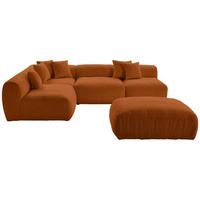 ECKSOFA inkl. Hocker in Flachgewebe, Teddystoff Rostfarben  - Rostfarben, Trend, Textil (215/300cm) - Livetastic