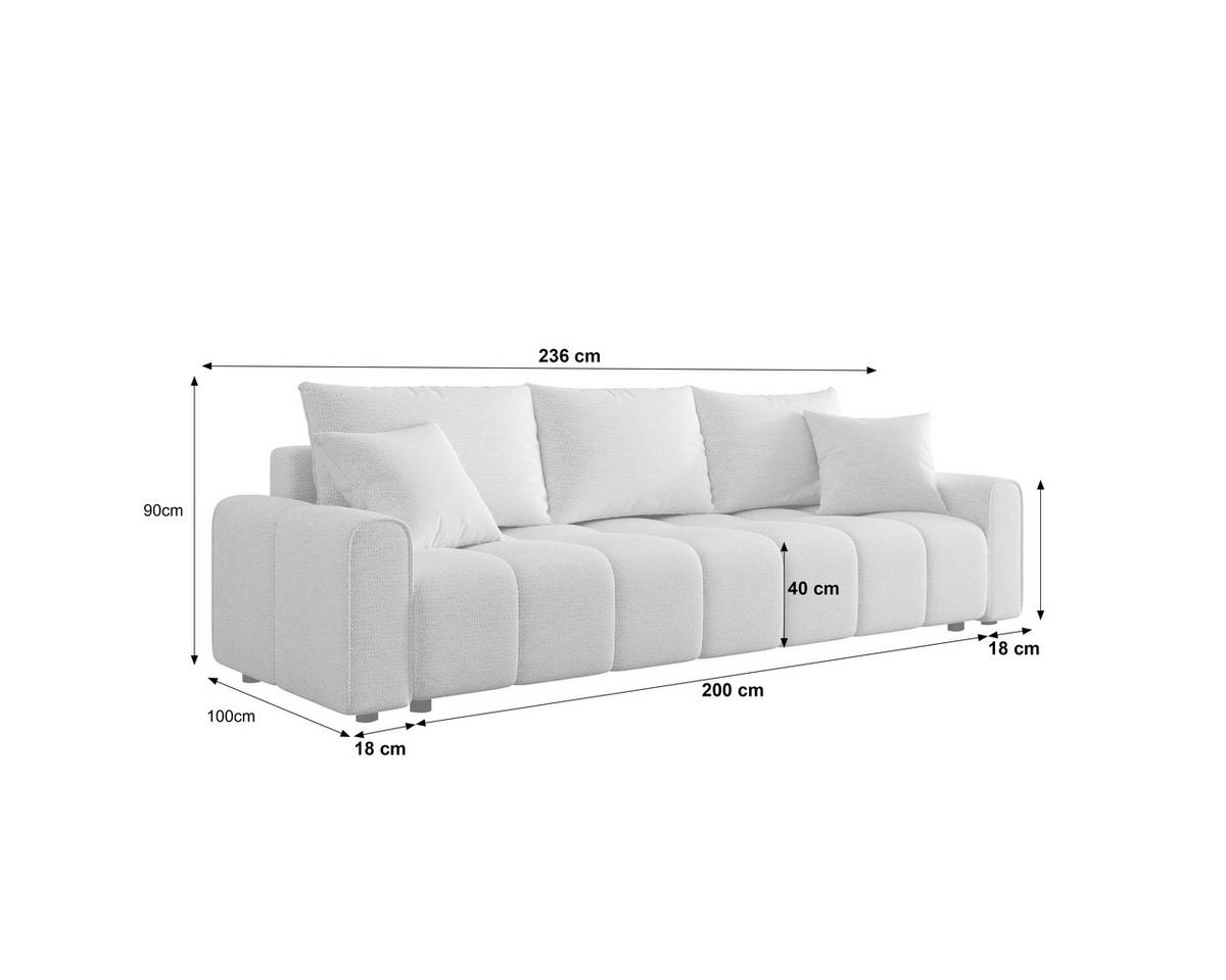 SCHLAFSOFA Plüsch Creme  inkl. Zierkissen, Rückenkissen  - Creme/Schwarz, MODERN, Kunststoff/Textil (236/90/100cm) - Xora