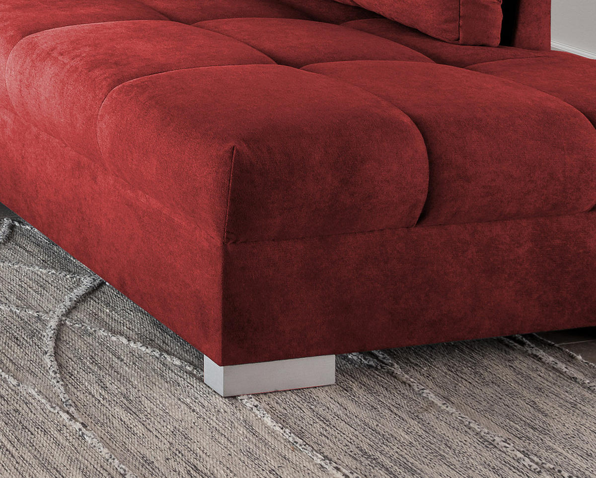ECKSCHLAFSOFA Rot Mikrofaser  - Silberfarben/Rot, Design, Holz/Textil (298/202cm) - MID.YOU