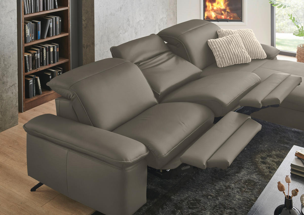 ECKSOFA  Echtleder Cappuccino  - Schwarz/Cappuccino, Design, Leder/Metall (307/169cm) - Beldomo Premium