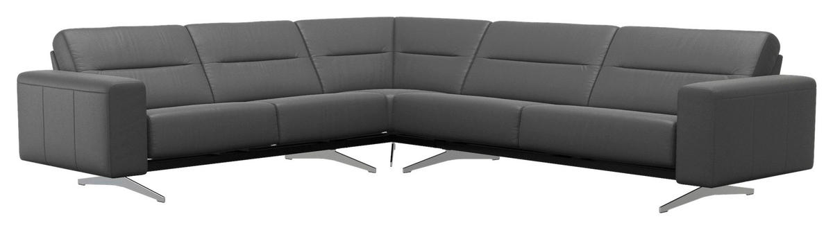 WOHNLANDSCHAFT Dunkelgrau Echtleder  - Chromfarben/Dunkelgrau, Design, Leder/Metall (264/294cm) - Stressless