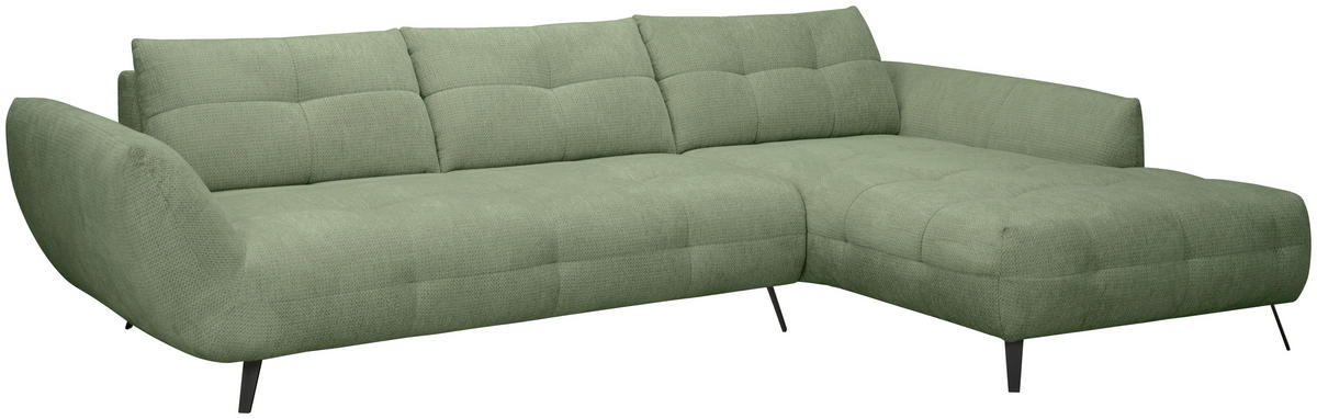 ECKSOFA Salbeigrün Chenille Armlehnenkissen, Rücken echt, Sitztiefenverstellung  - Salbeigrün/Schwarz, KONVENTIONELL, Textil/Metall (313/215cm) - Hom`in