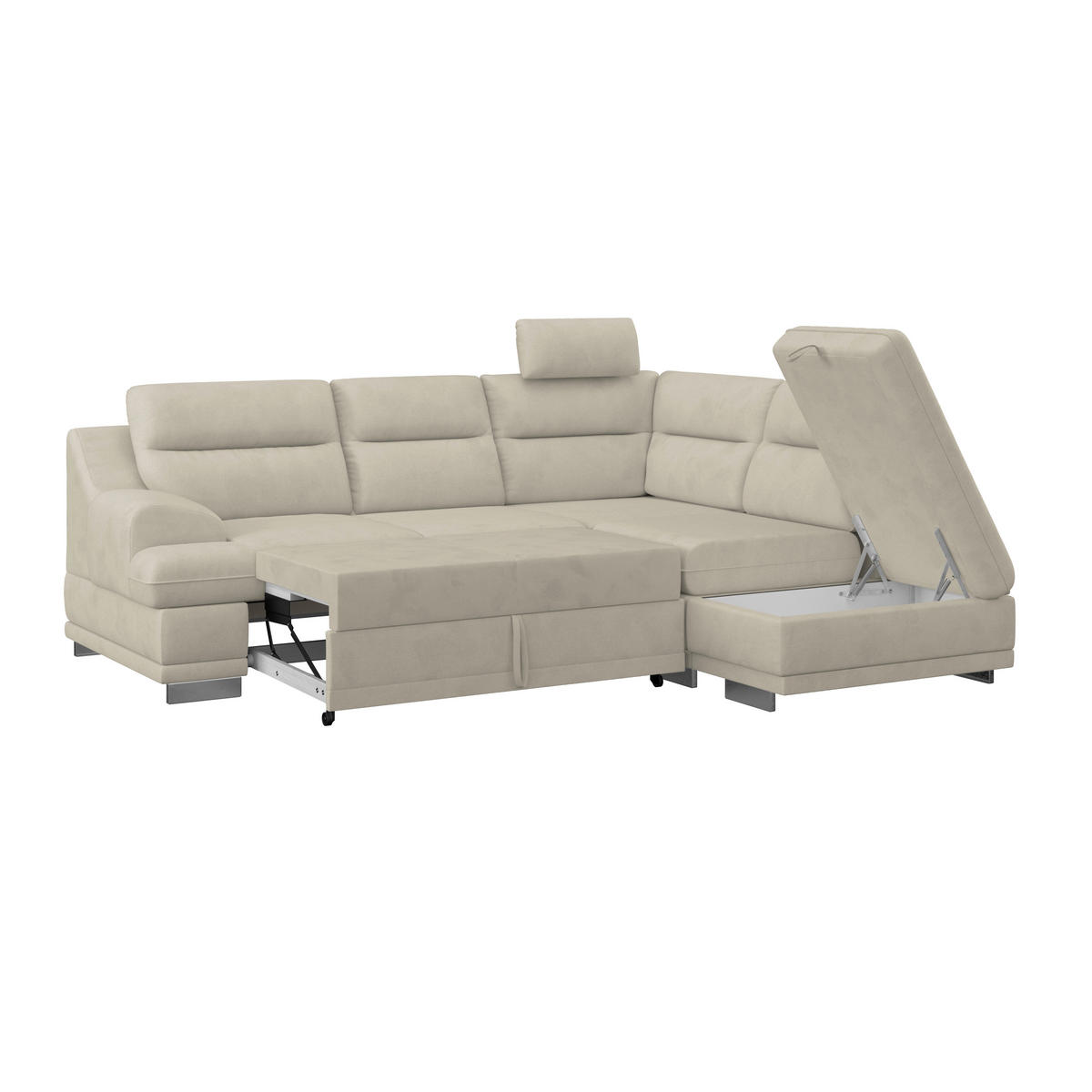 WOHNLANDSCHAFT in Velours Platinfarben  - Platinfarben/Chromfarben, KONVENTIONELL, Textil/Metall (264/217cm) - MID.YOU