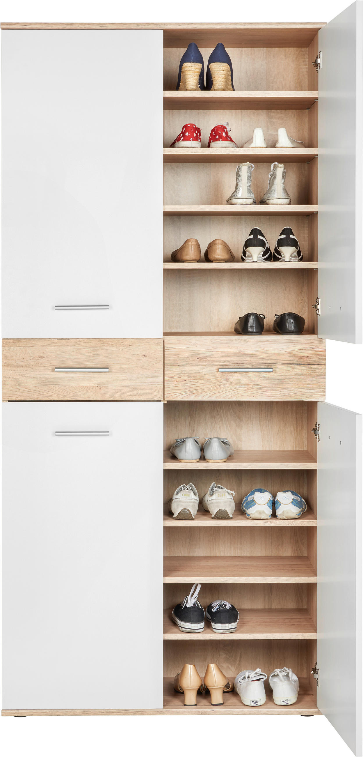 SCHUHSCHRANK Weiß, Eichefarben  - Eichefarben/Silberfarben, Design, Holzwerkstoff/Kunststoff (90/195/35cm) - Xora