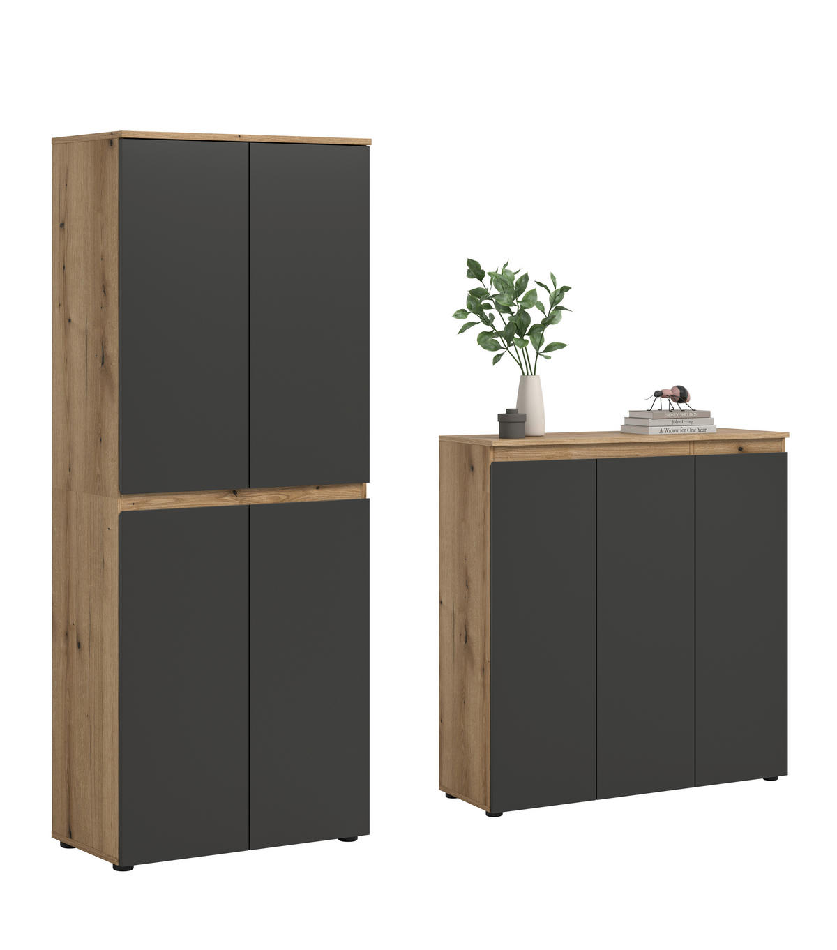 GARDEROBENSCHRANK  in 190/175/37 cm  - Eichefarben/Anthrazit, Design, Holzwerkstoff/Kunststoff (190/175/37cm) - Livetastic