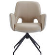 ARMLEHNSTUHL  Sitzfläche 360° drehbar, automatische Rückholfunktion Leinenoptik Echtleder  - Beige/Schwarz, Design, Leder/Textil (60/85/62cm) - Dieter Knoll