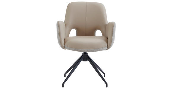 ARMLEHNSTUHL  Sitzfläche 360° drehbar, automatische Rückholfunktion Leinenoptik Echtleder  - Beige/Schwarz, Design, Leder/Textil (60/85/62cm) - Dieter Knoll