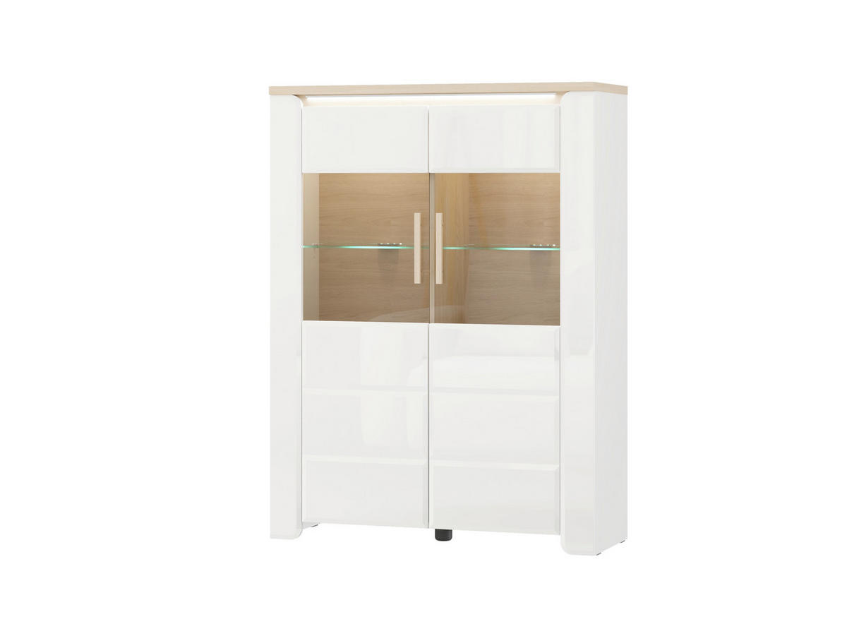 KOMÓD 96/129.5/35 cm  - Bianco tölgy/fehér, Basics, faalapú anyag/üveg (96/129.5/35cm) - Carryhome