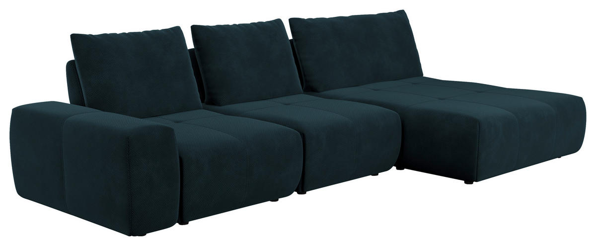 ECKSOFA in Velours Dunkelblau  - Schwarz/Dunkelblau, Design, Kunststoff/Textil (347/174cm) - Xora