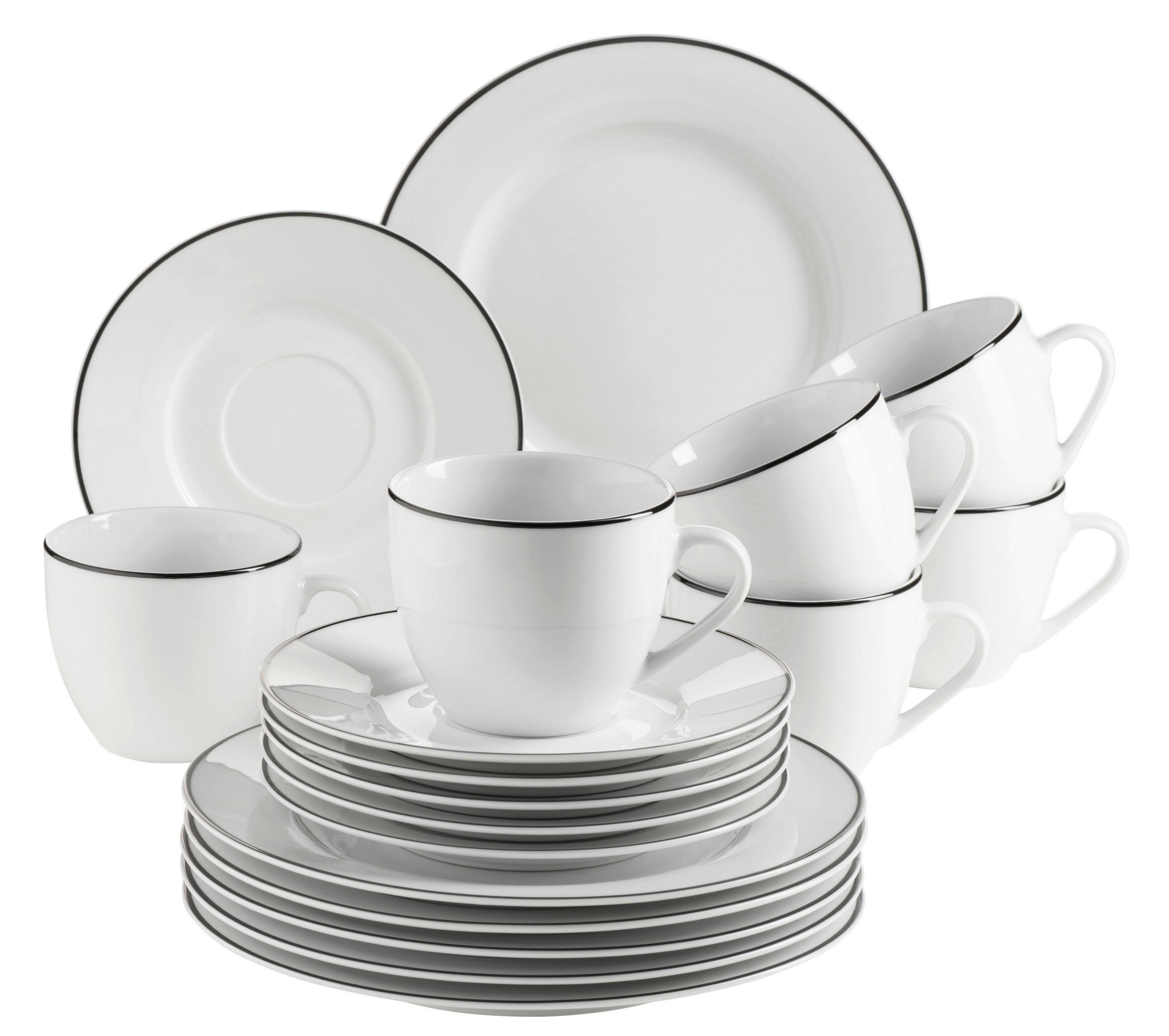 KAFFEESERVICE Schwarz, Weiß 18-teilig Nola  - Schwarz/Weiß, Basics, Keramik - Mäser
