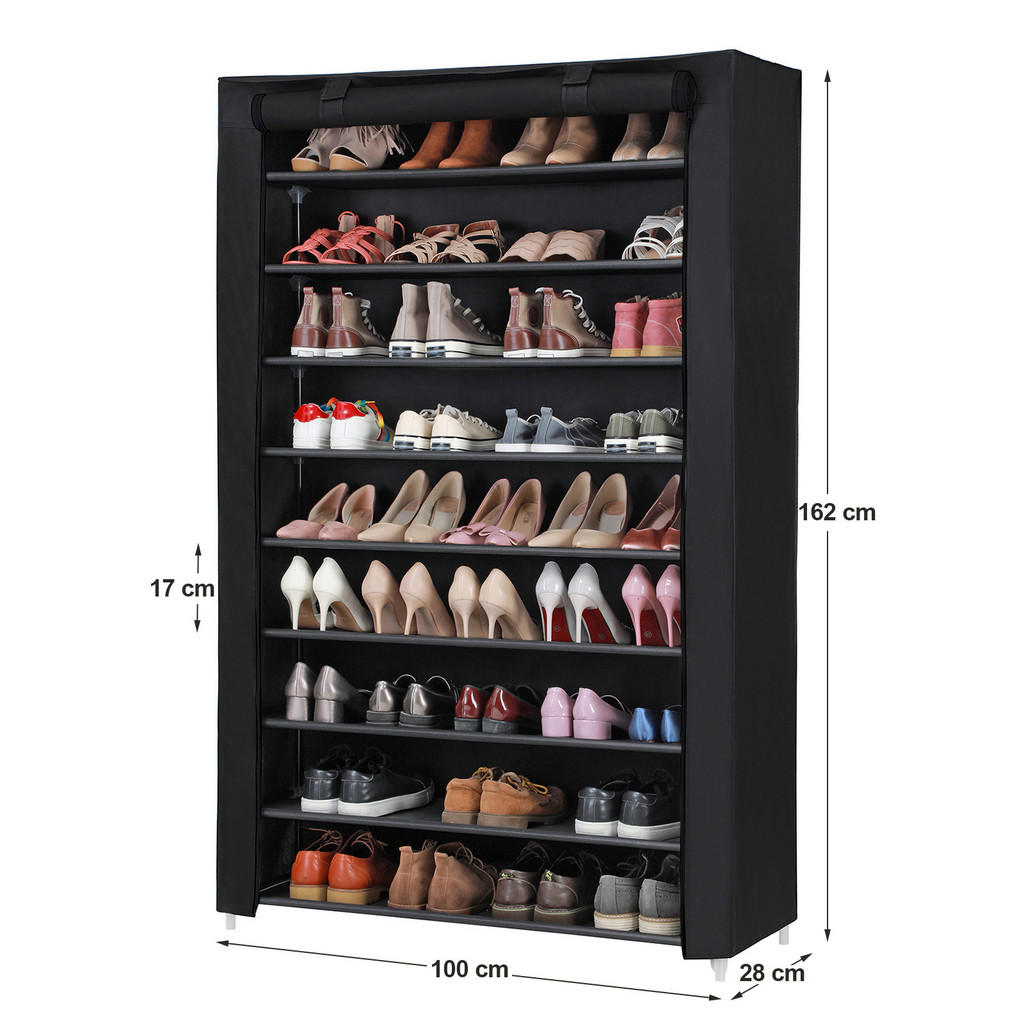 Thumbnail - Boxxx Schuhregal Songmics, Schwarz, Metall, Kunststoff, Textil, 10 Fächer, 100x162x28 cm, Garderobe, Schuhaufbewahrung, ...