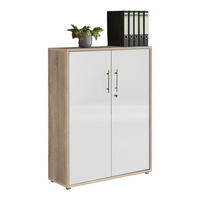 AKTENSCHRANK Sonoma Eiche, Weiß Hochglanz  - Weiß Hochglanz/Sonoma Eiche, MODERN, Holzwerkstoff (84,4/113,6/33cm) - MID.YOU