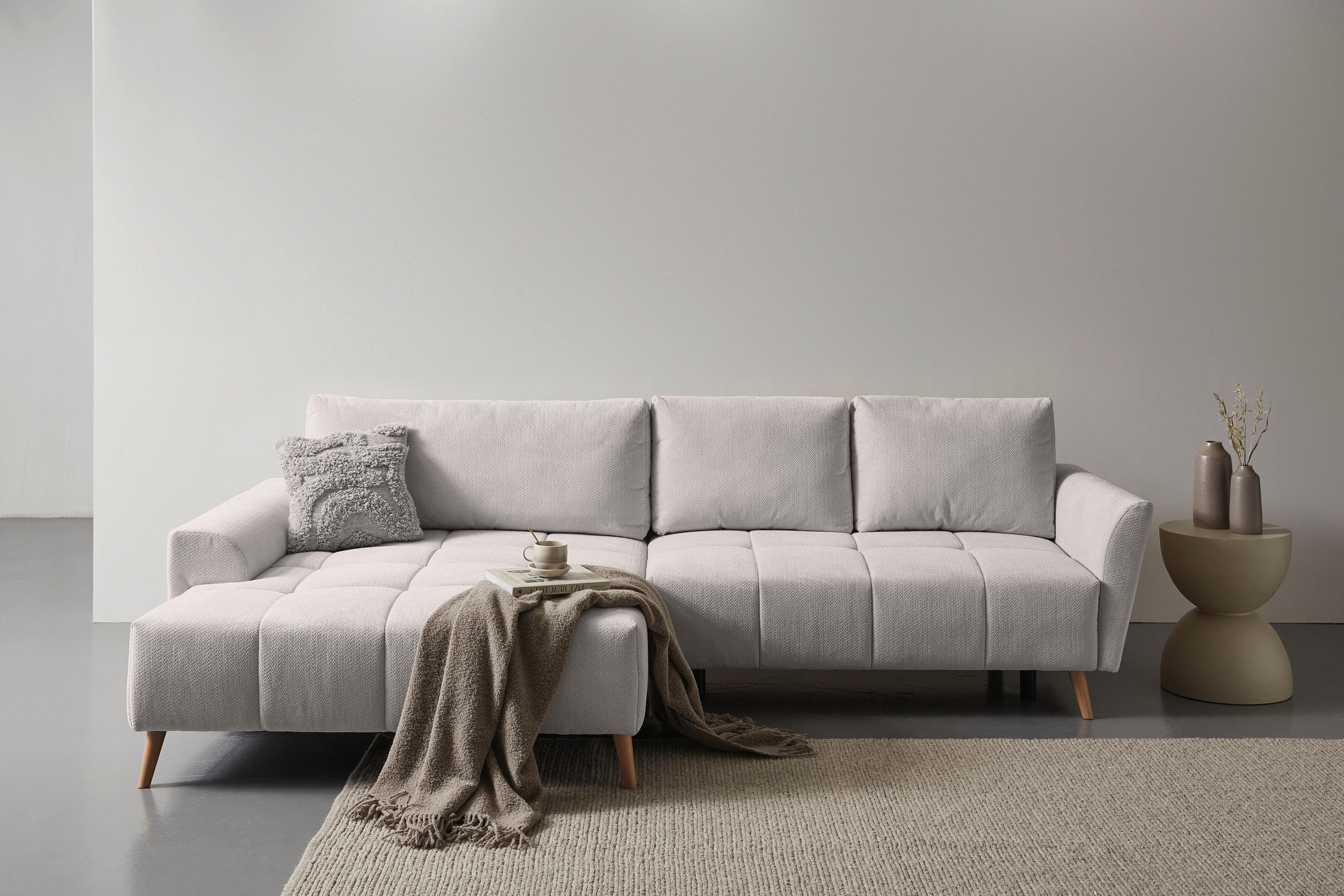 ECKSOFA Weiß Webstoff  - Buchefarben/Weiß, KONVENTIONELL, Holz/Textil (169/294cm) - Carryhome