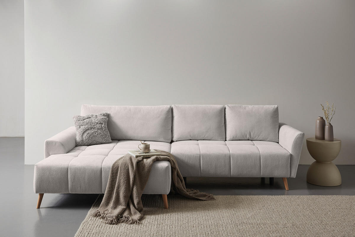ECKSOFA Weiß Webstoff  - Buchefarben/Weiß, KONVENTIONELL, Holz/Textil (169/294cm) - Carryhome