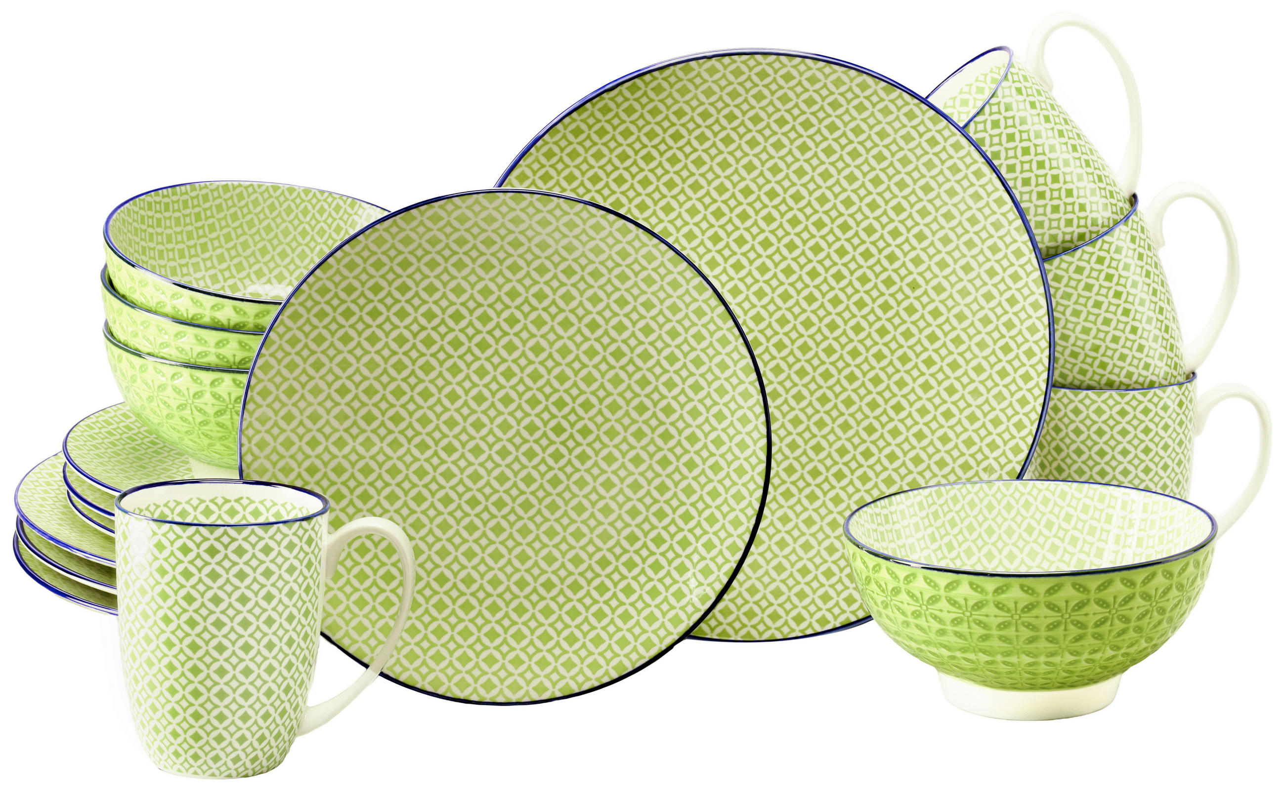 KOMBISERVICE Mediterran Grün 16-teilig  - Weiß/Hellgrün, Basics, Keramik - Creatable