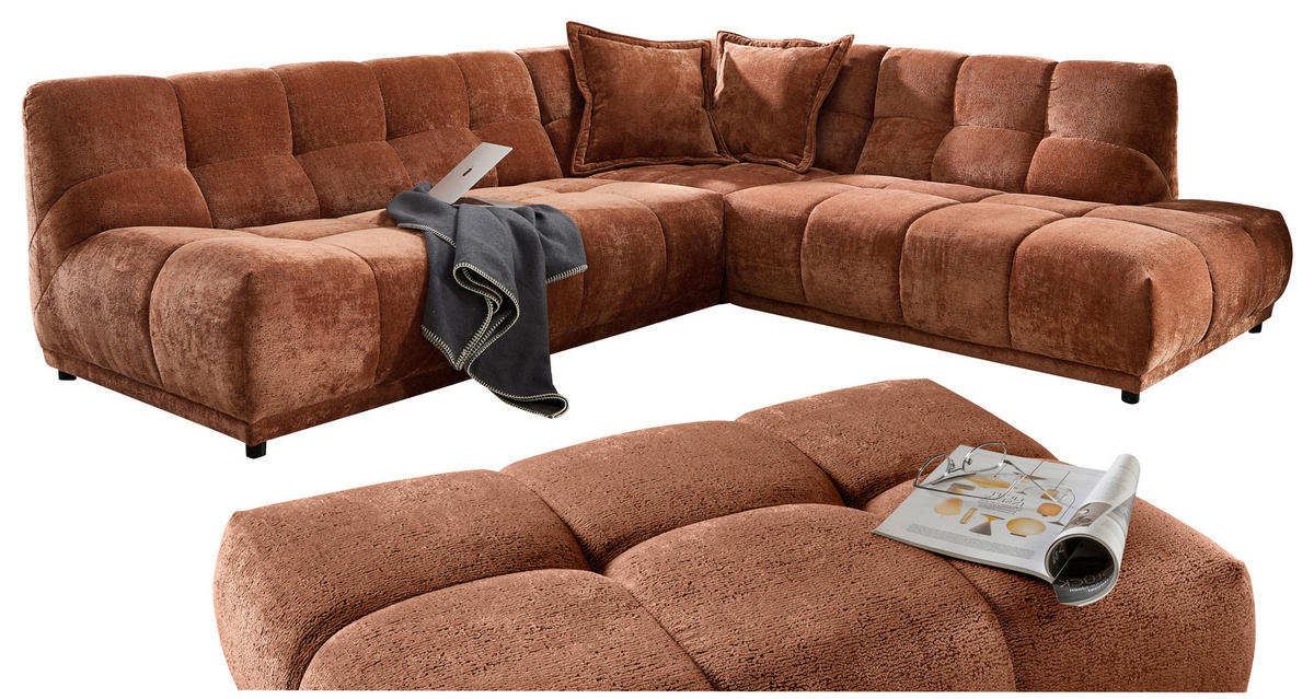 ECKSOFA Chenille Rostfarben  - Rostfarben/Schwarz, Modern, Kunststoff/Textil (284/250cm) - Livetastic