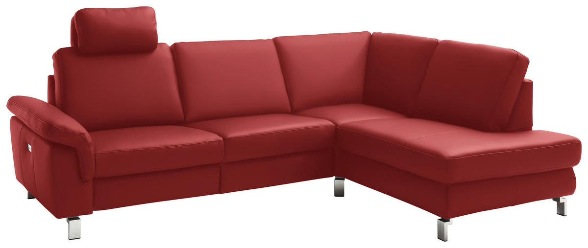 ECKSOFA in Echtleder Rot  - Chromfarben/Rot, Design, Leder/Metall (271/200cm) - Pure Home Lifestyle