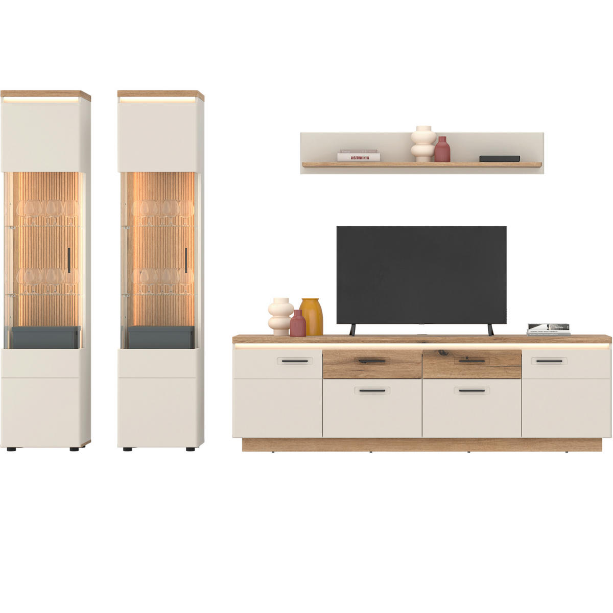 SKRINKA POD TV, farba duba, kašmírová, 210/64,4/44,6 cm - kašmírová/farba duba, Basics, kov/kompozitné drevo (210/64,4/44,6cm) - Hom`in
