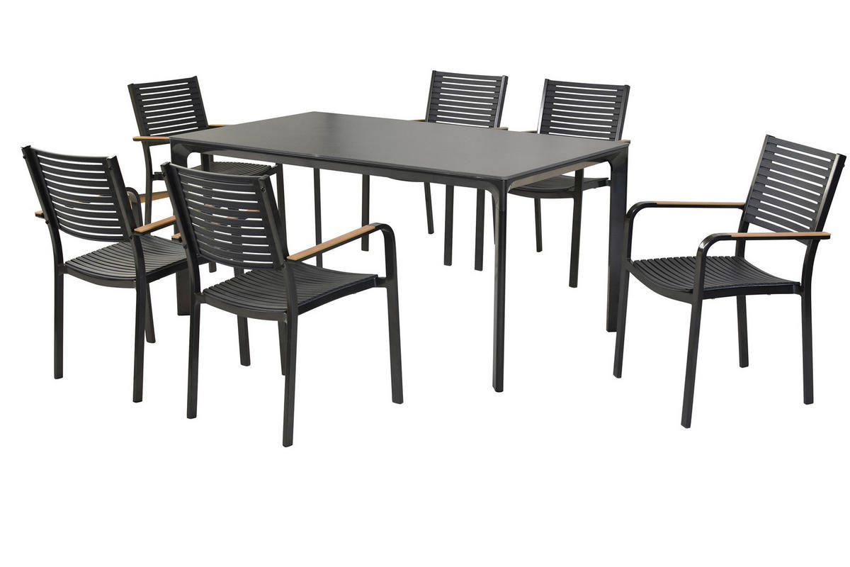 GARTENTISCHGRUPPE  - Graphitfarben/Naturfarben, KONVENTIONELL, Glas/Kunststoff - Gardenson