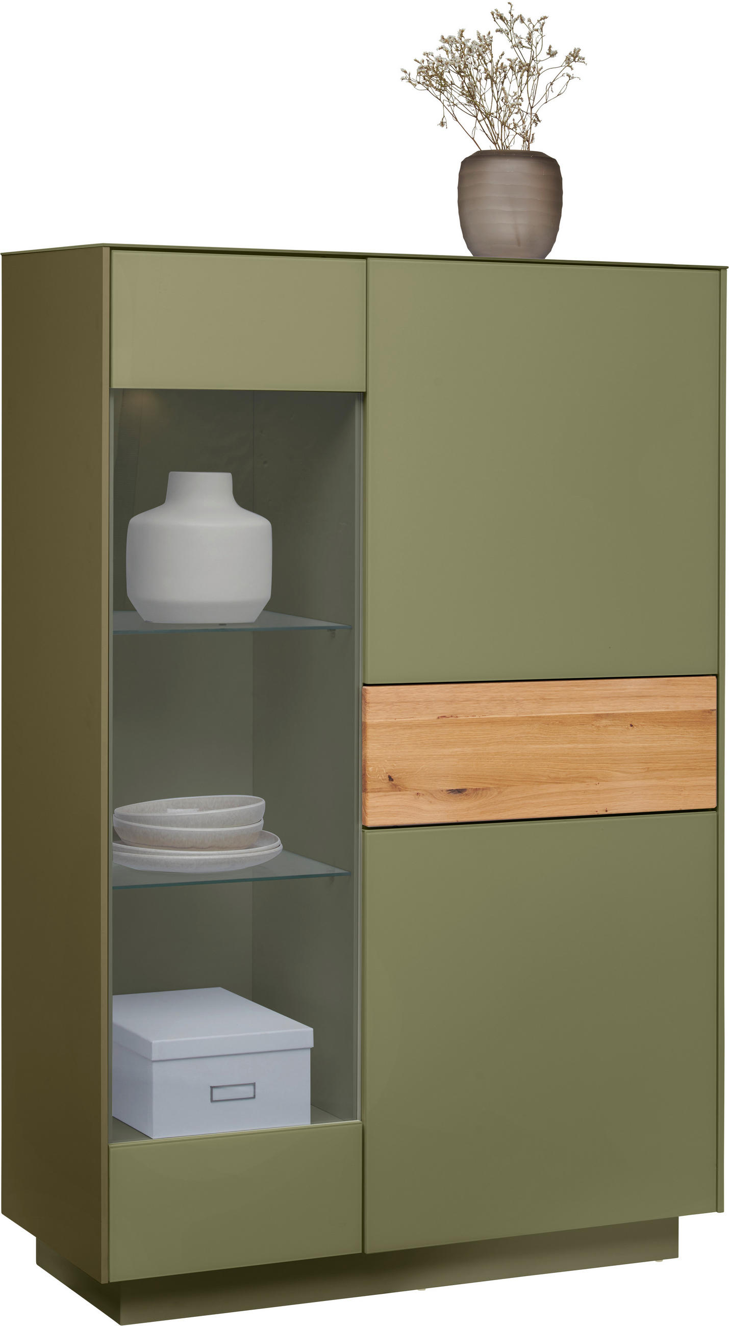HIGHBOARD Triest Triest Olivgrün, Eichefarben  101/150/42 cm  - Eichefarben/Olivgrün, Design, Glas/Holz (101/150/42cm) - Novel