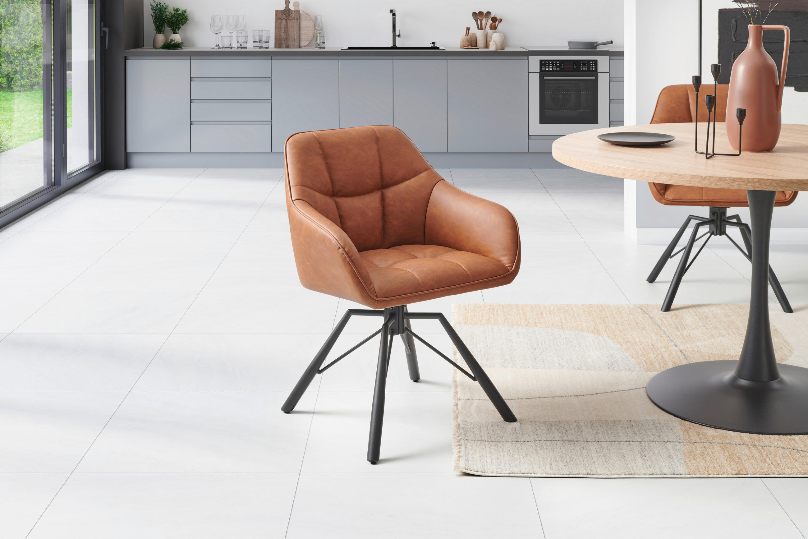 ŽIDLE S PODRUČKAMI, železo, vzhled kůže, hnědá, černá - černá/hnědá, Lifestyle, kov/textil (58.5/82.5/54.5cm) - MID.YOU