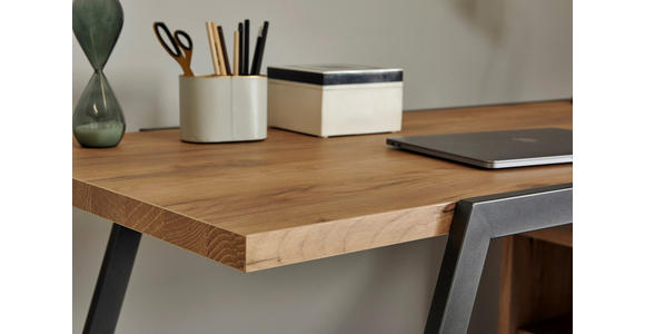 ECKSCHREIBTISCH 140/120/75 cm in Eichefarben - Eichefarben/Anthrazit, KONVENTIONELL, Holzwerkstoff/Metall (140/120/75cm) - Novel
