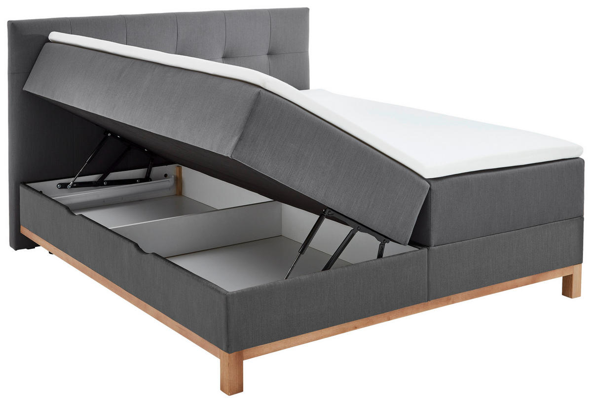 BOXBETT 180/200 cm,  in Anthrazit, Bettkasten, Topper, H3 + H3 = fest  - Eichefarben/Anthrazit, MODERN, Holz/Textil (180/200cm) - Livetastic