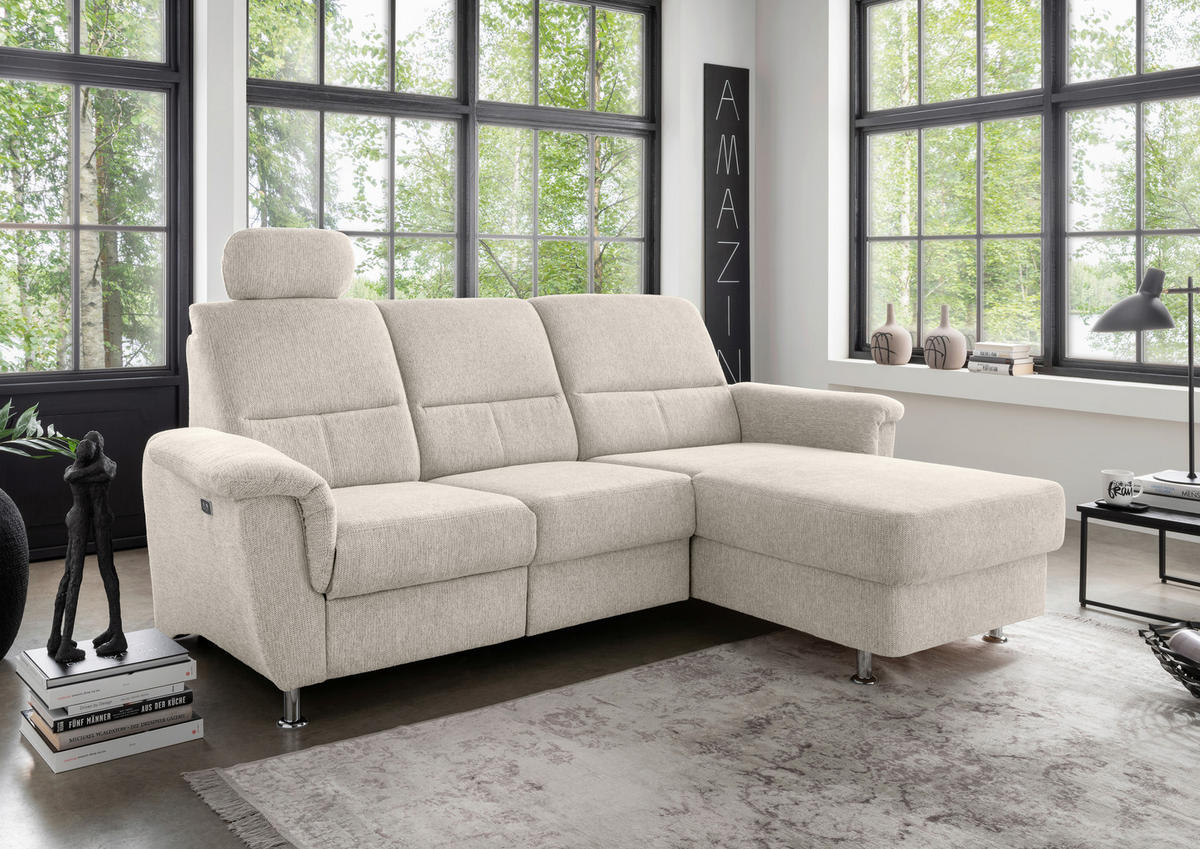 ECKSOFA in Chenille Beige  - Chromfarben/Beige, Modern, Textil/Metall (231/165cm) - Livetastic