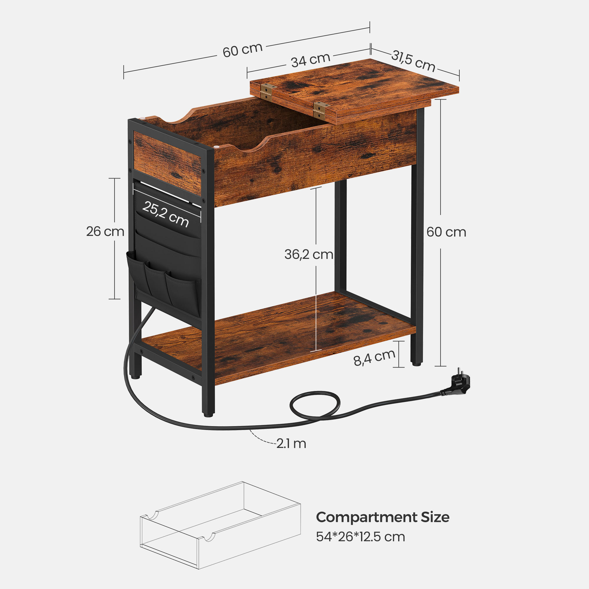BEISTELLTISCH 60/31,5/60 cm Braun, Schwarz rechteckig  - Schwarz/Braun, Trend, Holzwerkstoff/Metall (60/31,5/60cm) - Boxxx