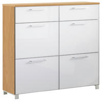 SCHUHSCHRANK Eiche furniert Weiß, Eiche Bianco  - Chromfarben/Eiche Bianco, Design, Glas/Holz (121/108/31cm)