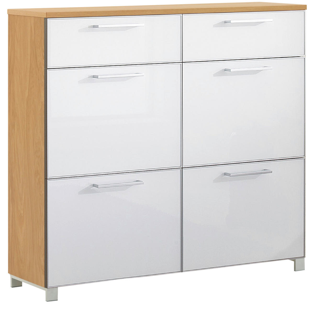 SCHUHSCHRANK Eiche furniert Weiß, Eiche Bianco  - Chromfarben/Eiche Bianco, Design, Glas/Holz (121/108/31cm)