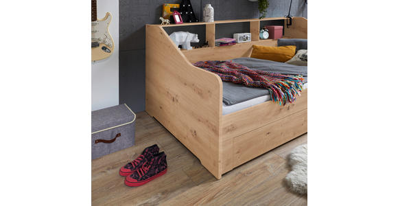 AUSZIEHBETT 90-180/200 cm  in Dunkelgrau, Eiche Artisan  - Dunkelgrau/Buchefarben, KONVENTIONELL, Holzwerkstoff (90-180/200cm) - Carryhome