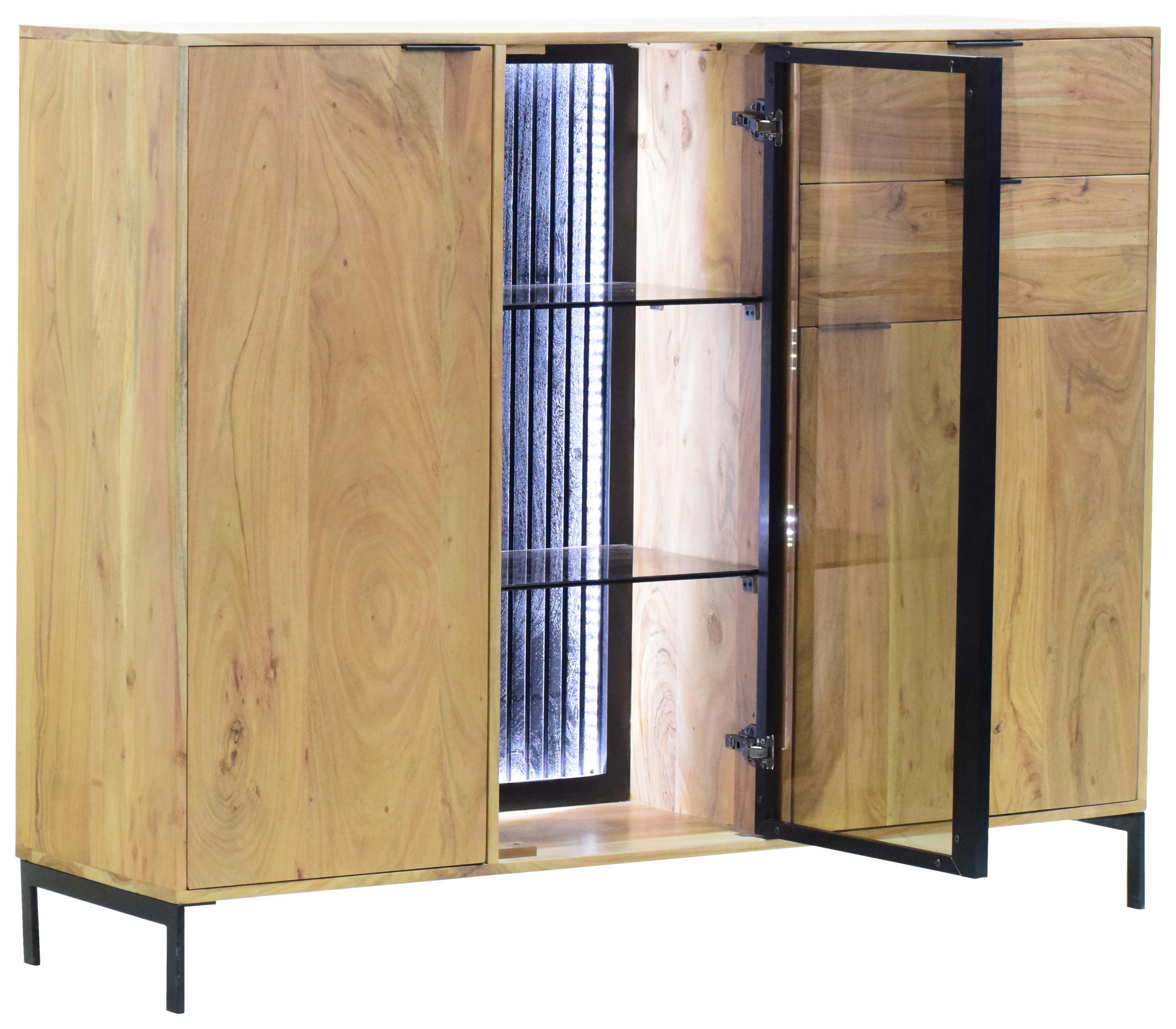 HIGHBOARD  in 145/115/40 cm  - Schwarz/Akaziefarben, LIFESTYLE, Glas/Holz (145/115/40cm) - Landscape