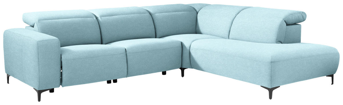 ECKSOFA Hellblau Flachgewebe  - Schwarz/Hellblau, Design, Textil/Metall (290/238cm) - Pure Home Lifestyle