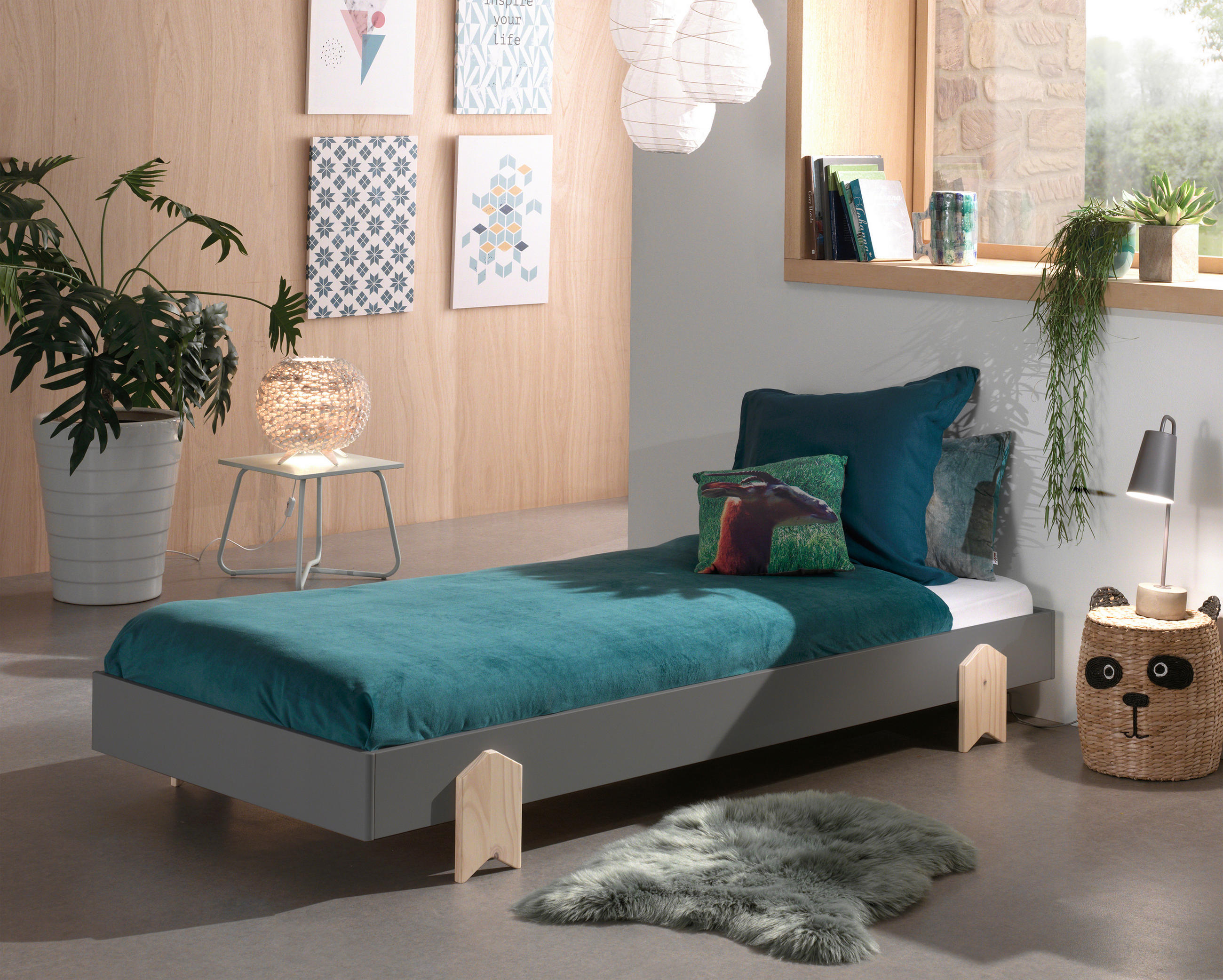 KINDER-/JUNIORBETT 90/200 cm  in Grau  - Kieferfarben/Grau, MODERN, Holz/Holzwerkstoff (90/200cm) - MID.YOU