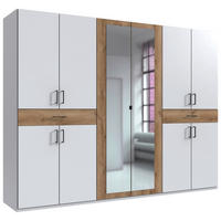 GARDEROB MED GÅNGJÄRNSDÖRRAR 270/208/58 cm 10-dörrar - vit/ek planka, Klassisk, trämaterial/glas (270/208/58cm) - Carryhome