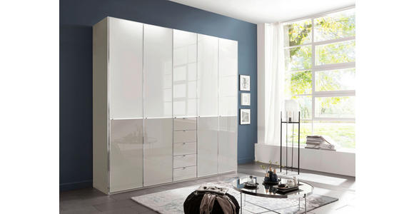 KLEIDERSCHRANK 250/236/58 cm 5-türig Grau, Weiß - Chromfarben/Weiß, Design, Glas/Holzwerkstoff (250/236/58cm) - Novel