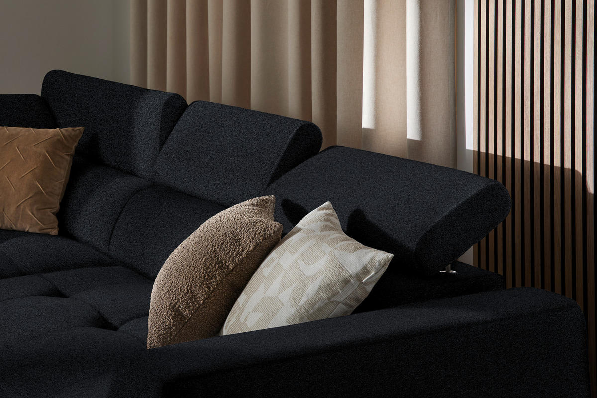 ECKSOFA in Chenille Anthrazit  - Anthrazit/Schwarz, Design, Kunststoff/Textil (205/284cm) - MID.YOU