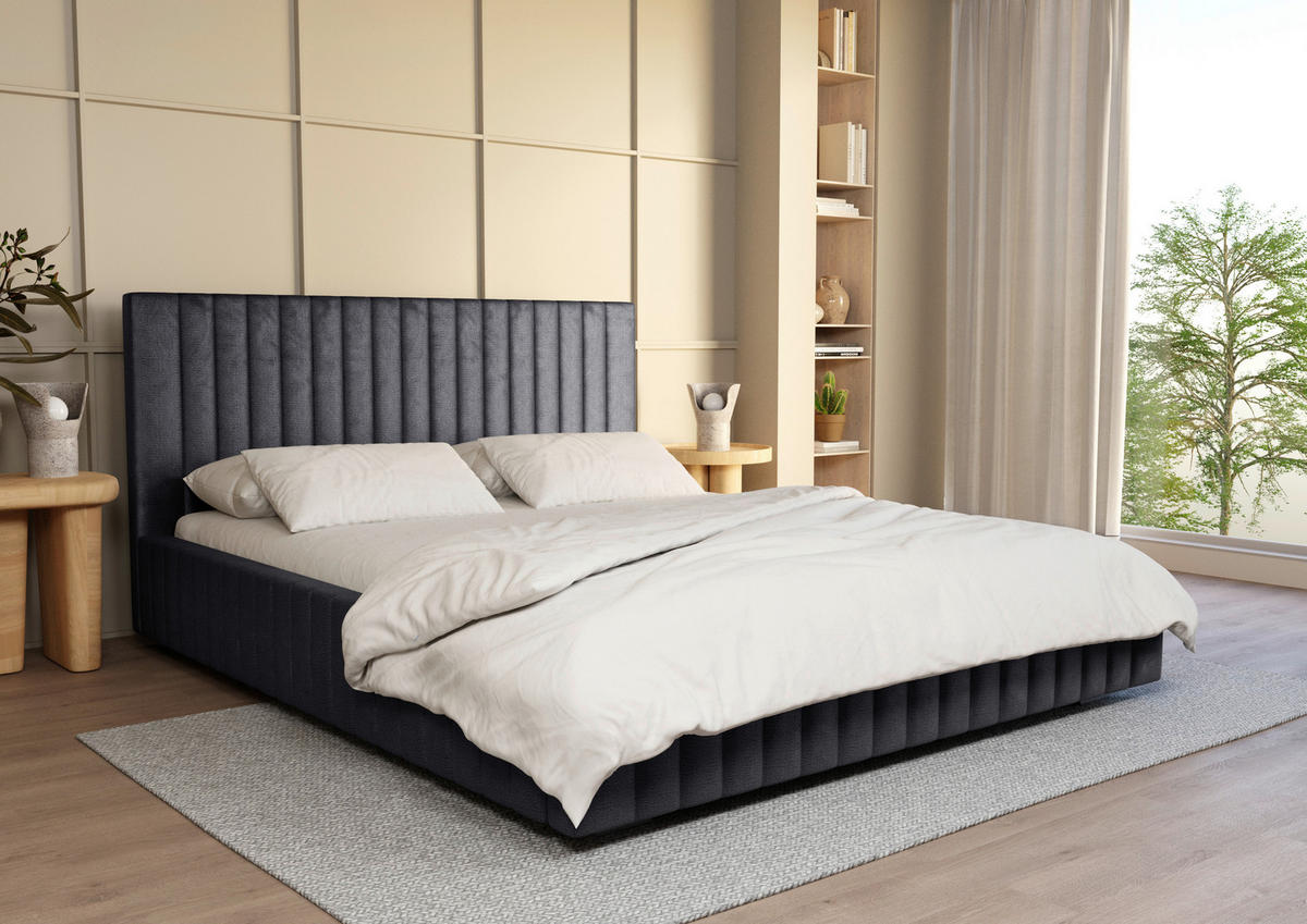 POLSTERBETT Lattenrost, Bettkasten 180/200 cm  in Anthrazit  - Anthrazit/Schwarz, Design, Holz/Kunststoff (180/200cm) - Boxxx